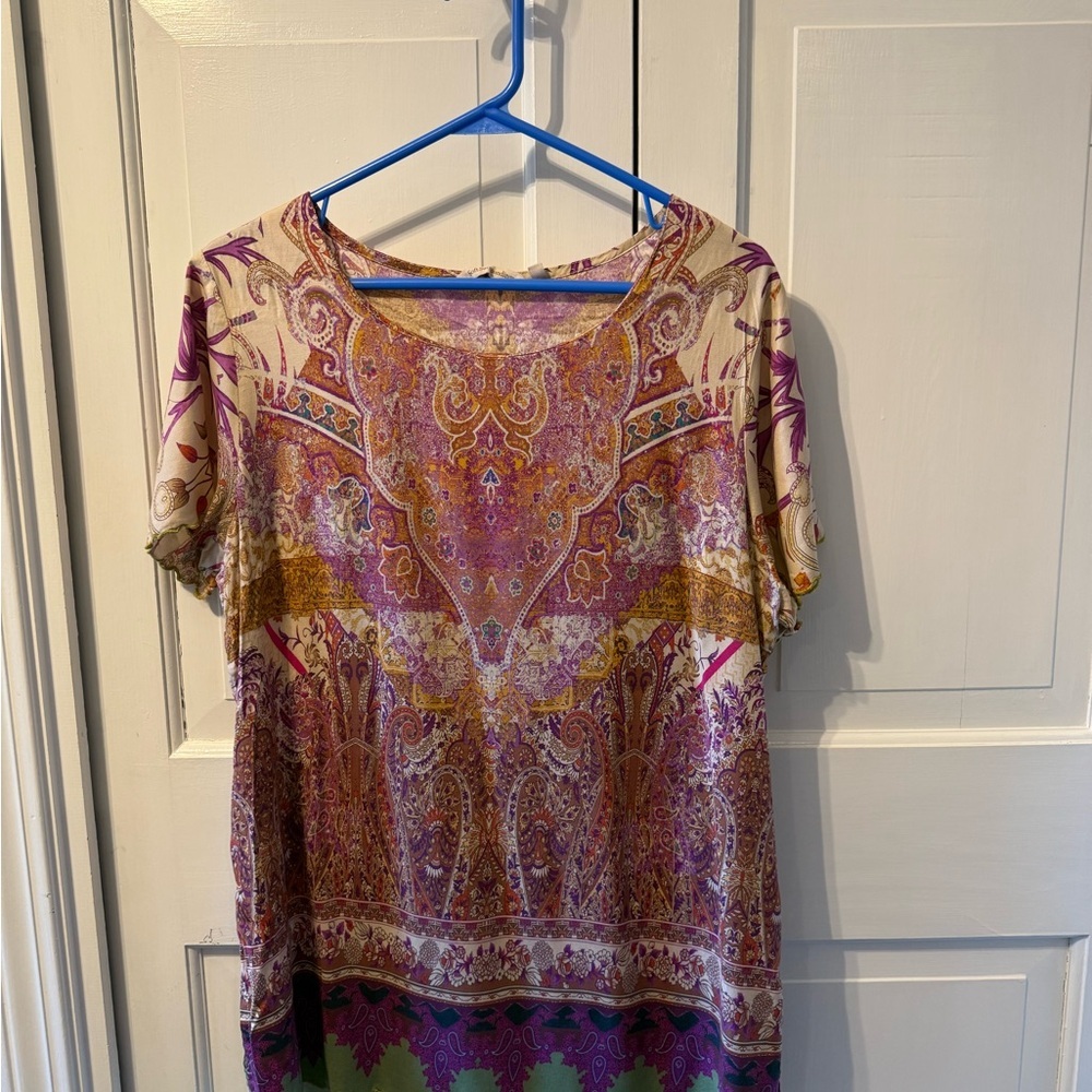 Soft Surroundings Purple and Cream Paisley Short Sleeve Top